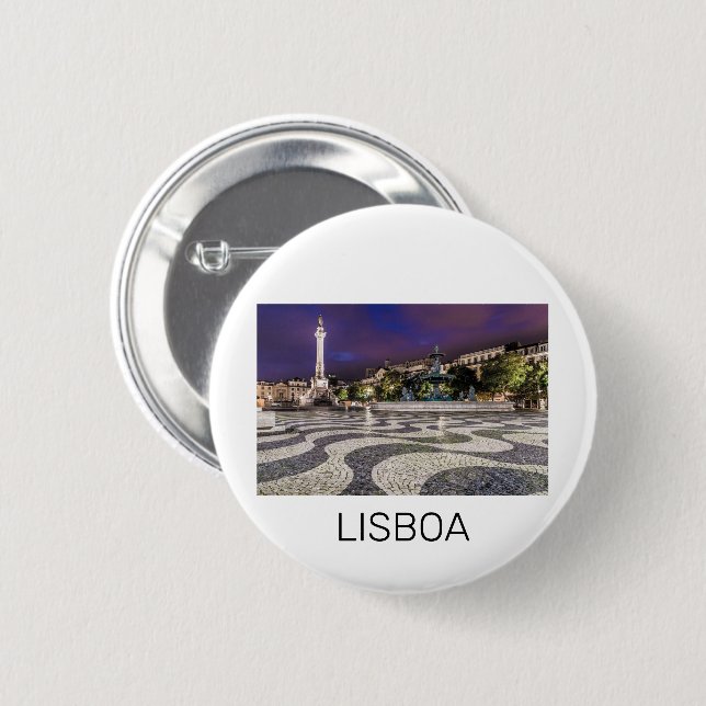 Lisbon Portugal Rossio Square Holiday Souvenir 6 Cm Round Badge (Front & Back)