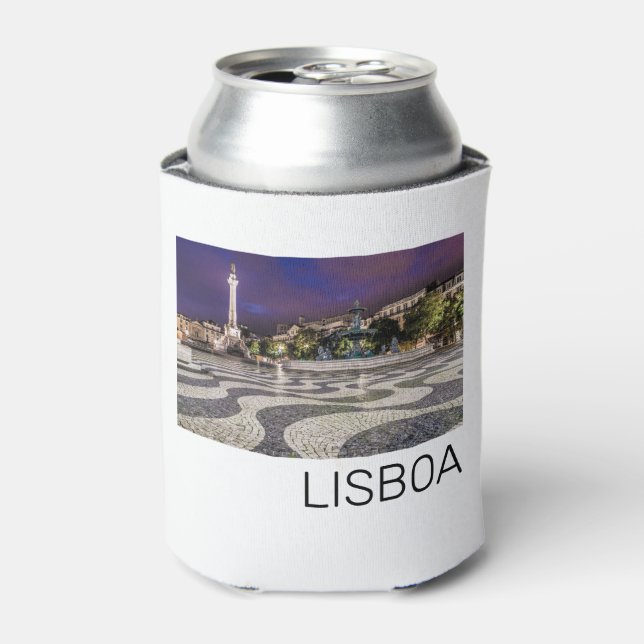 Lisbon Portugal Rossio Square Holiday Souvenir Can Cooler (Can Front)