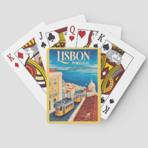 Lisbon Portugal Skyline Illustration Travel Art Playing Cards