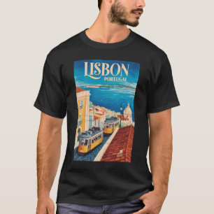 Lisbon Portugal Skyline Illustration Travel Art T-Shirt