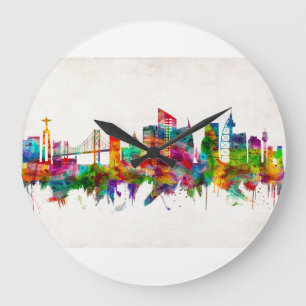 Lisbon Portugal Skyline Large Clock