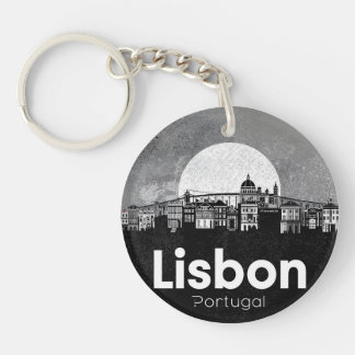 Lisbon Portugal skyline - Vintage Travel Art Key Ring