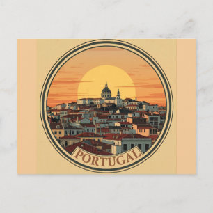 Lisbon Portugal skyline - Vintage Travel Art Postcard