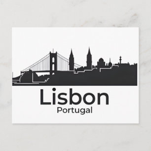 Lisbon Portugal skyline - Vintage Travel Art Postcard