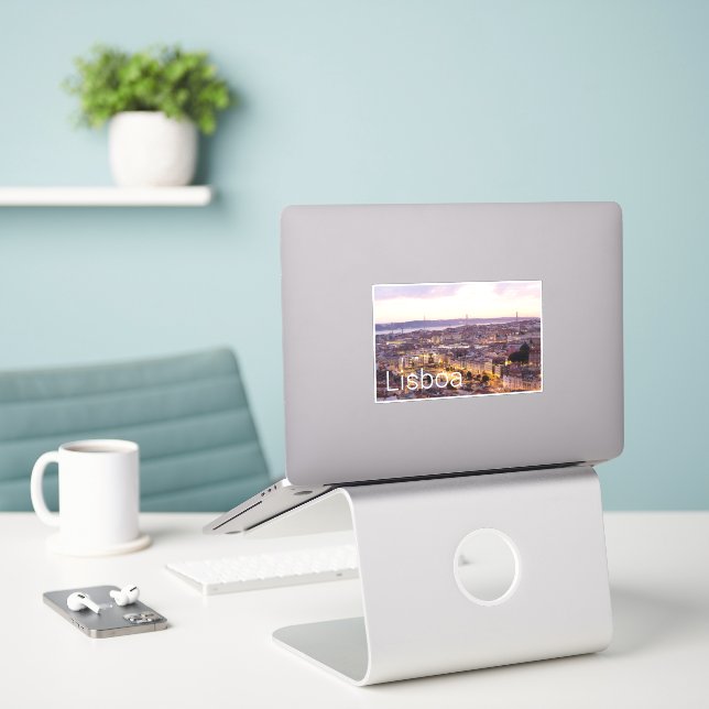 Lisbon Portugal Sunset Skyline Cityscape Souvenir (Laptop On Desk)