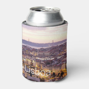 Lisbon Portugal Sunset Skyline Cityscape Souvenir Can Cooler