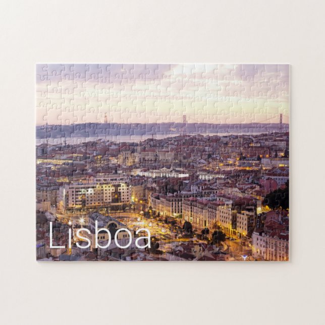 Lisbon Portugal Sunset Skyline Cityscape Souvenir Jigsaw Puzzle (Horizontal)