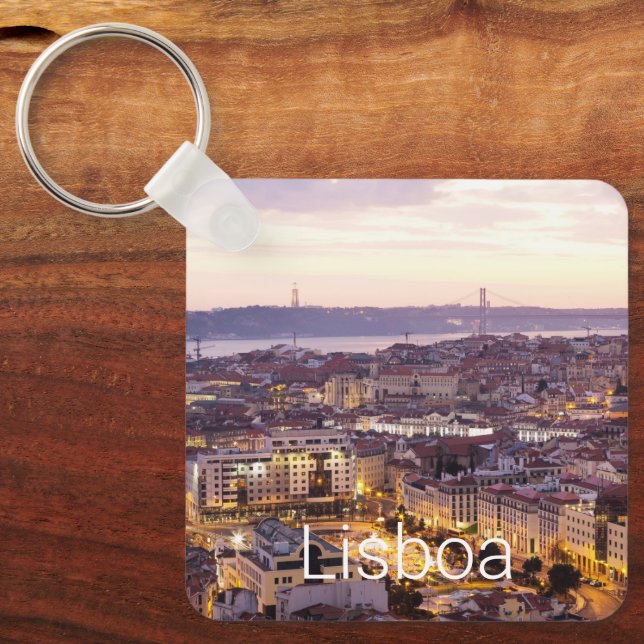 Lisbon Portugal Sunset Skyline Cityscape Souvenir Key Ring (Front)