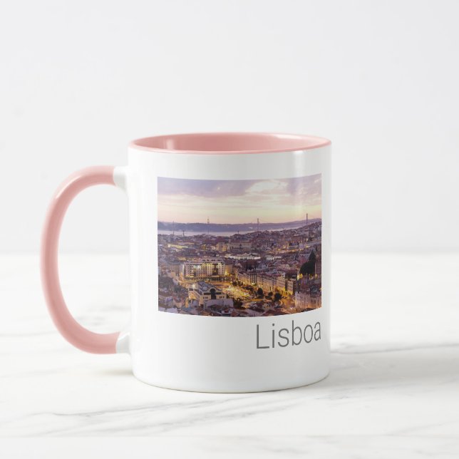 Lisbon Portugal Sunset Skyline Cityscape Souvenir Mug (Left)