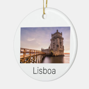 Lisbon Portugal Torre de Belém Sunset Holiday Ceramic Ornament