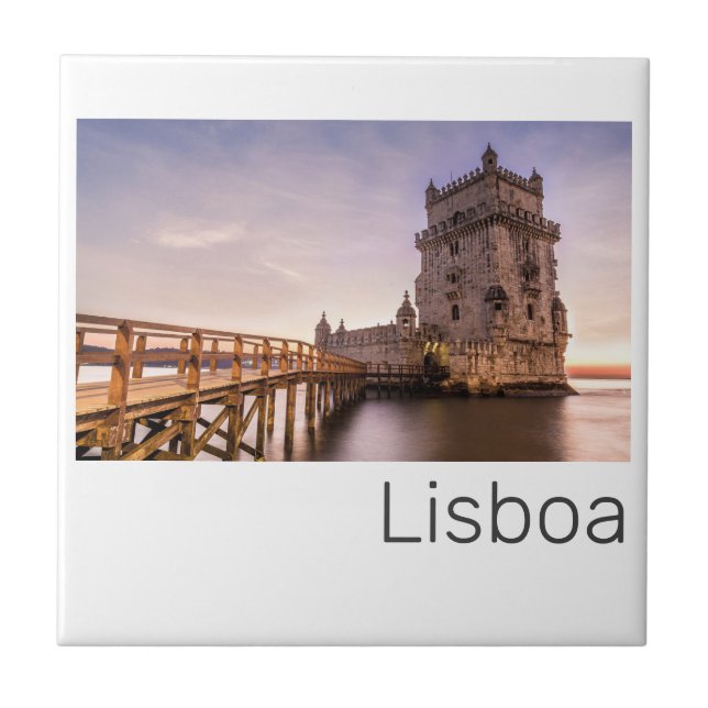 Lisbon Portugal Torre de Belém Sunset Holiday Ceramic Tile (Front)