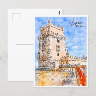 Lisbon Portugal Travel Place Watercolor Postcard
