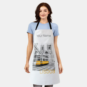 Lisbon Portugal Vintage Holiday Tram Souvenir Apron