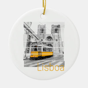 Lisbon Portugal Vintage Holiday Tram Souvenir Ceramic Ornament