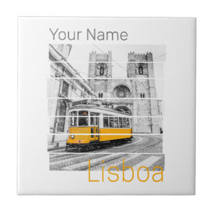 Lisbon Portugal Vintage Holiday Tram Souvenir Ceramic Tile