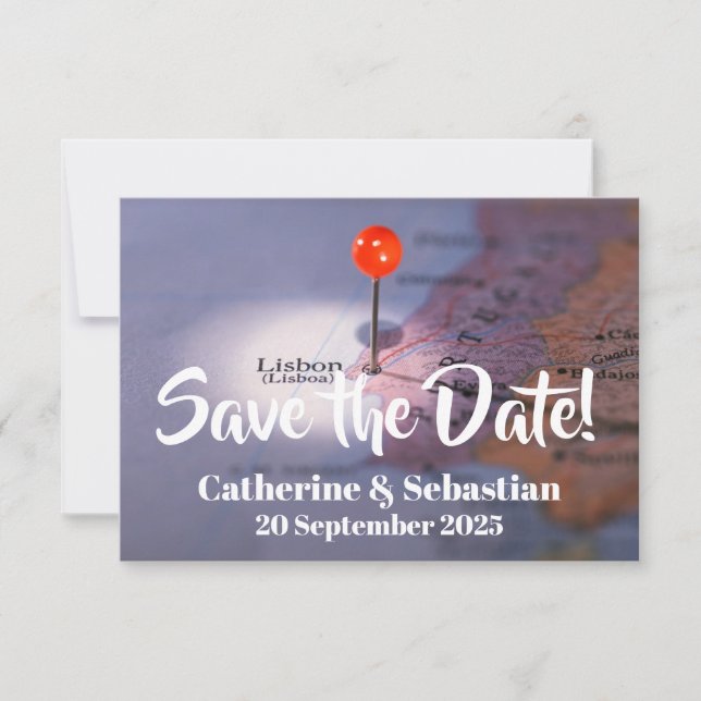 Lisbon, Portugal Vintage Map Save The Date (Front)