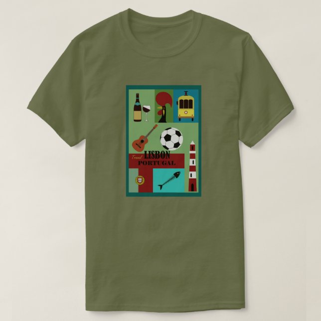 Lisbon Portugal Vintage Travel Art T-Shirt (Design Front)