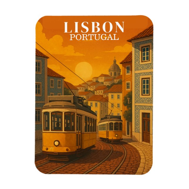 Lisbon Portugal Vintage Travel Yellow Tram Magnet (Vertical)