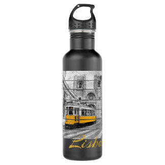 Lisbon Portugal Vintage Vacation Souvenir Tram 28 710 Ml Water Bottle