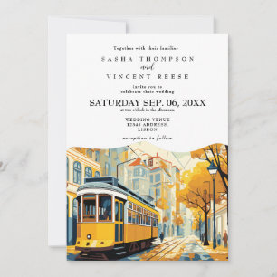 Lisbon Portugal Wedding Invitation Retro