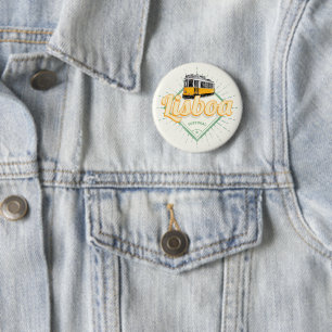 Lisbon Portugal with Retro Tram Vintage Holiday 6 Cm Round Badge