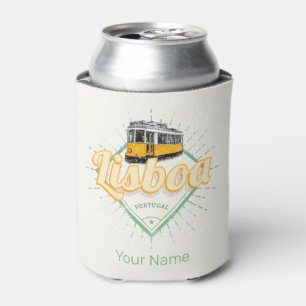 Lisbon Portugal with Retro Tram Vintage Holiday Can Cooler