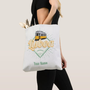 Lisbon Portugal with Retro Tram Vintage Holiday Lu Tote Bag