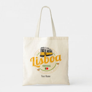 Lisbon Portugal with Retro Tram Vintage Souvenir L Tote Bag