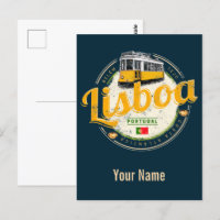 Lisbon Portugal with Retro Tram Vintage Souvenir
