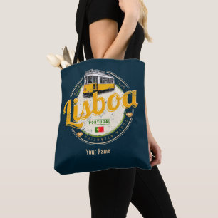 Lisbon Portugal with Retro Tram Vintage Souvenir Tote Bag