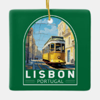 Lisbon Portugal Yellow Tram Travel Art Vintage