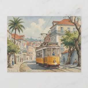Lisbon Portugal Yellow Tram Travel Postcard