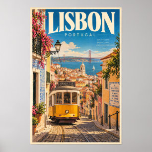 Lisbon Portugal Yellow Tram Travel Poster Wall Art
