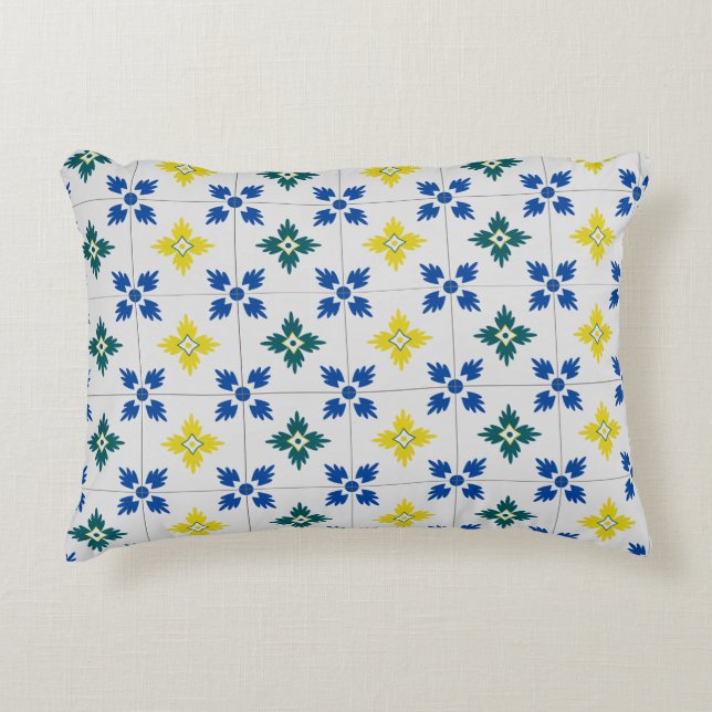 Lisbon pretty tiles or azulejo pattern decorative cushion (Front)