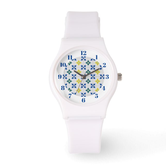 Lisbon pretty tiles or azulejo pattern watch (Front)