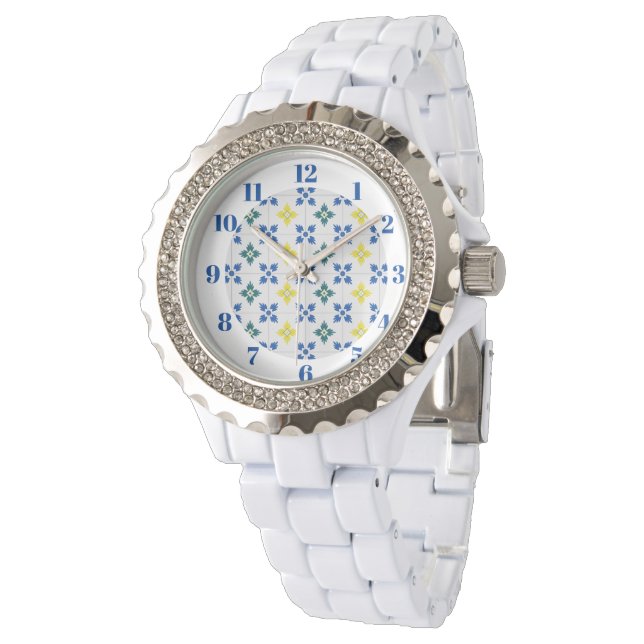 Lisbon pretty tiles or azulejo pattern watch (Angled)