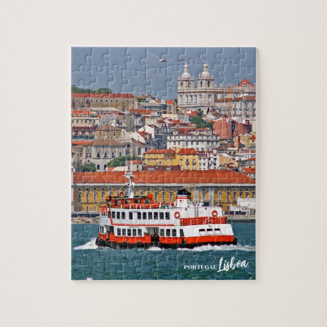 Lisbon skyline with old ferry on Tagus river Jigsaw Puzzle (Vertical)