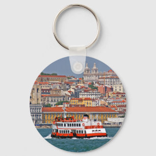 Lisbon skyline with old ferry on Tagus river Key Ring