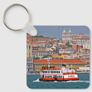 Lisbon skyline with old ferry on Tagus river Key Ring