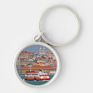 Lisbon skyline with old ferry on Tagus river  Key Ring