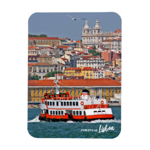 Lisbon skyline with old ferry on Tagus river Magnet