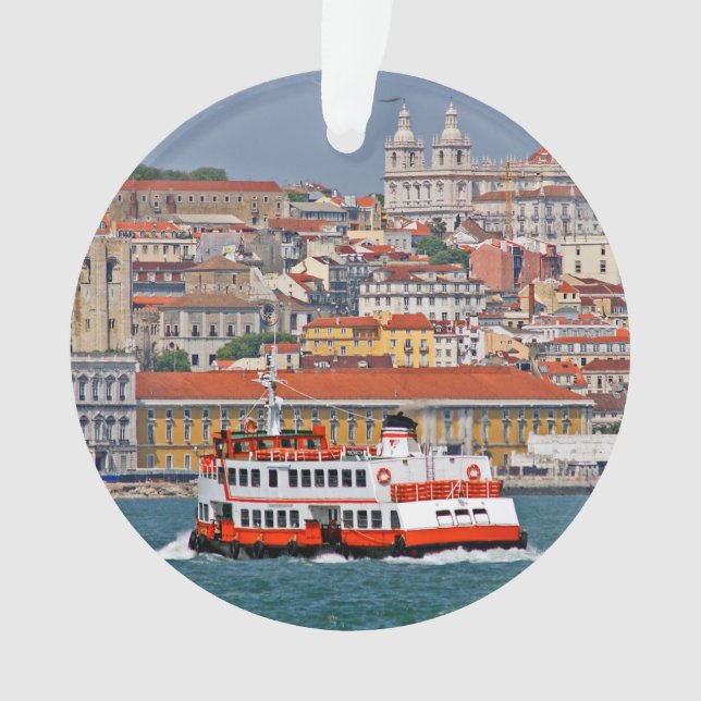 Lisbon skyline with old ferry on Tagus river Ornament (Front)