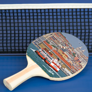 Lisbon skyline with old ferry on Tagus river Ping Pong Paddle