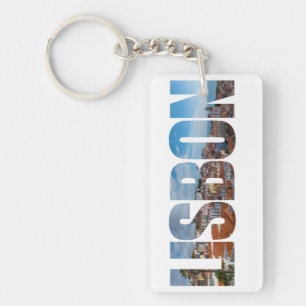 Lisbon text composed of old town panoramic view key ring