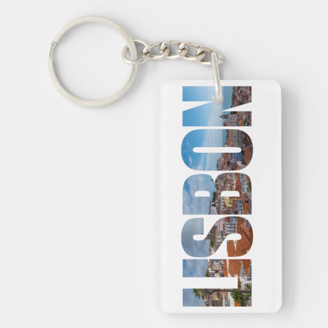 Lisbon text composed of old town panoramic view key ring (Front)