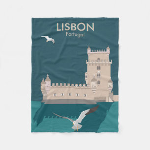 Lisbon Tower of Belem in vintage poster style Fleece Blanket