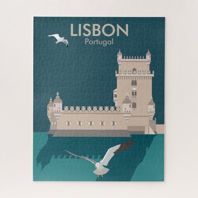 Lisbon Tower of Belem in vintage poster style Jigsaw Puzzle (Vertical)