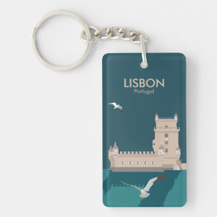 Lisbon Tower of Belem in vintage poster style Key Ring