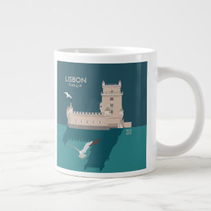 Lisbon Tower of Belem in vintage poster style Large Coffee Mug