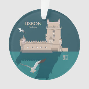 Lisbon Tower of Belem in vintage poster style Ornament